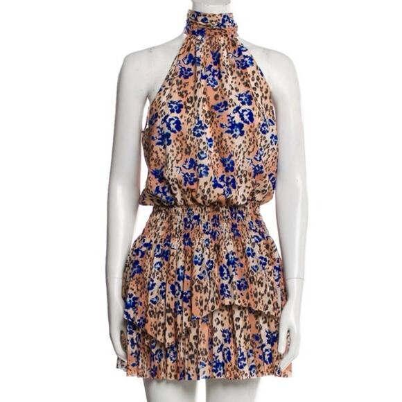 Ramy Brooke Mixed Animal Print Halter Sleeveless Blouson Mini Dress NWOT Small - Picture 4 of 9